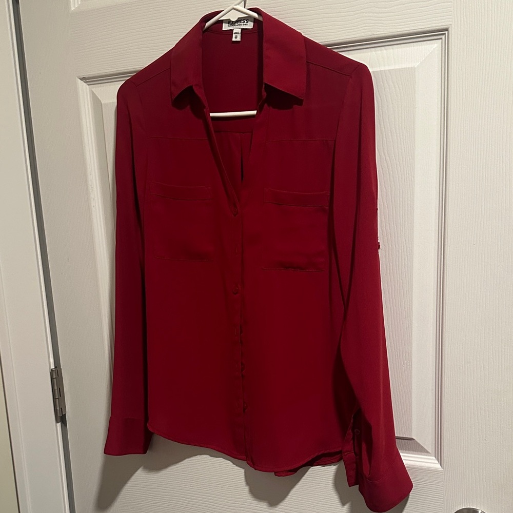 Express Deep Red Button Down Shirt - image 1